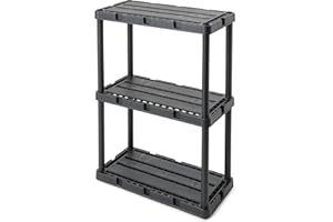Gracious Living 3 Shelf Knect-A-Shelf Solid Light Duty Storage Unit 12 x 24 x 33 Organizer for Home, Garage, Basement & Laundry, Black