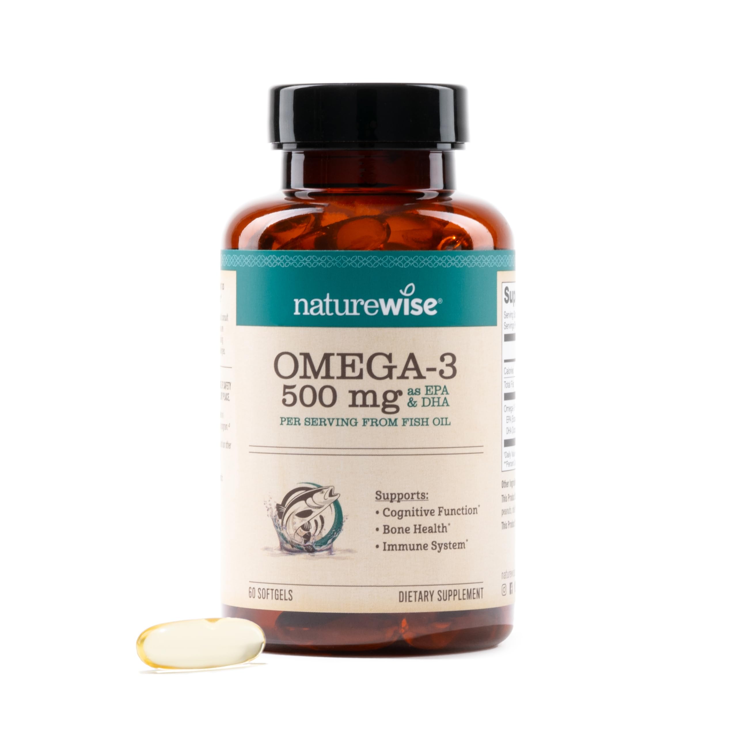 NatureWise Omega 3 Fish Oil - 500 mg per Pill - EPA & DHA - Immune Support, Brain & Optimal Wellness - Gluten and Soy Free, Non-GMO - 60 Softgels[2-Month Supply]