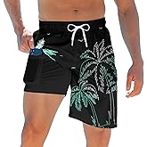 TUONROAD Mens Swim Trunks with Compression Liner 2 in 1 Board Shorts 9 Inch Quick Dry Swimming Trunks with Pockets