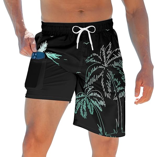 Plus Size Men's Swim Shorts - Quick-Dry Print Bathing Suits With Elastic Waistband & Pockets For Beach & Pool