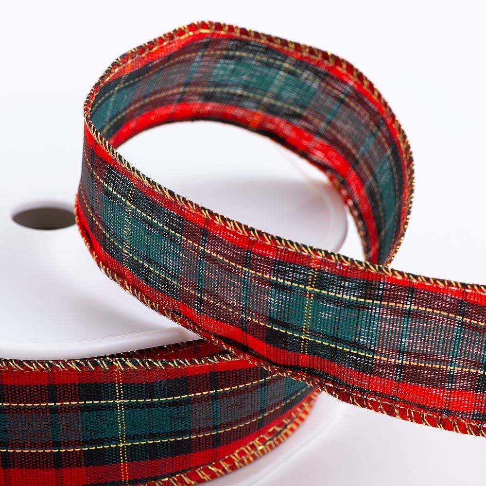 Christmas Tartan Ribbon 25mm x 15m Wired Edge