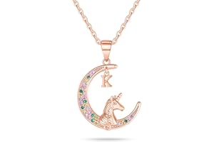POSHJEW Stocking Stuffers for Teen Girls Kids - Colorful CZ Moon Pendant Initial Unicorn Necklaces for Girl Jewelry Birthday Gift Christmas Gifts for Grandkids Girls Kids