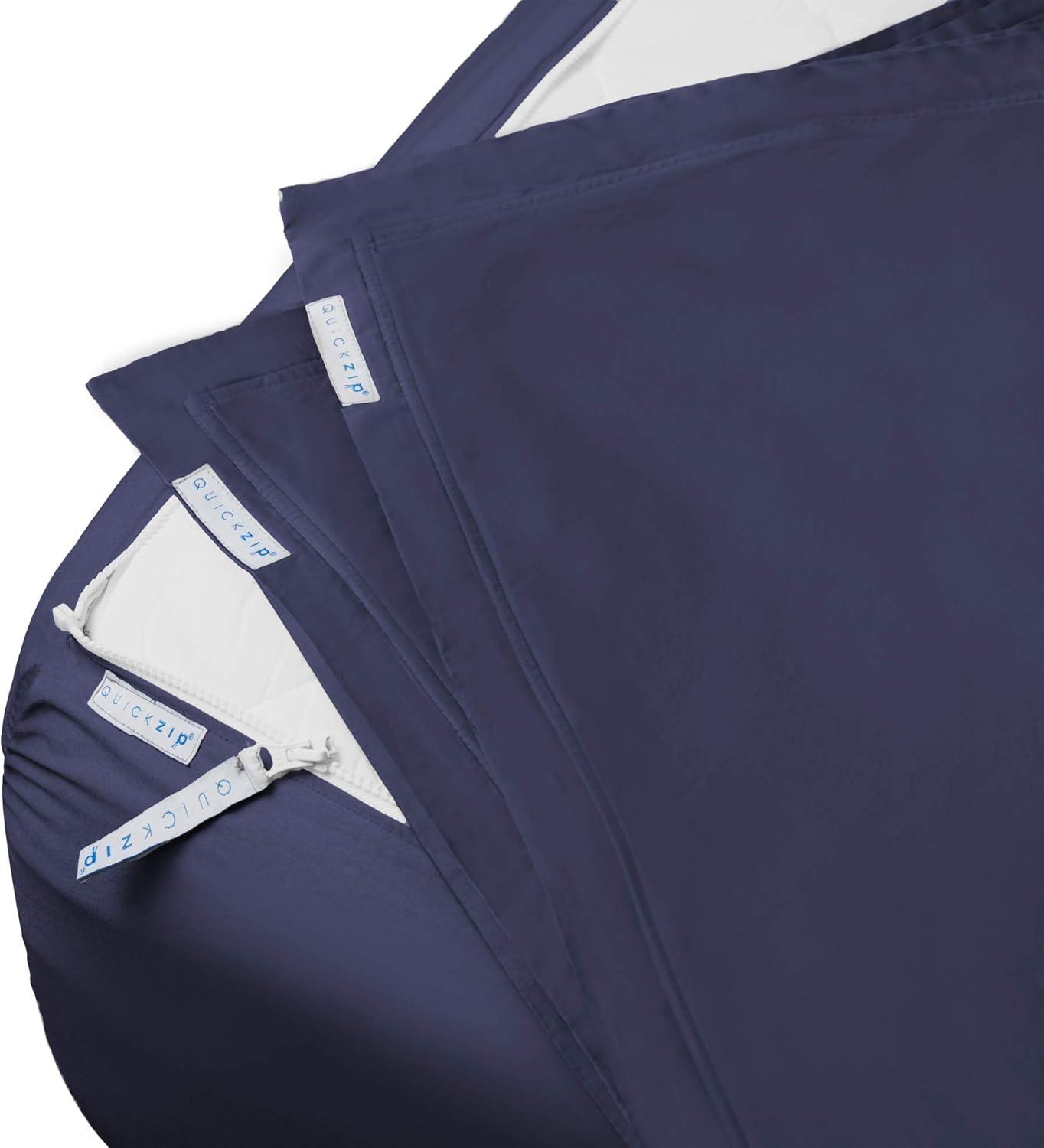 QuickZip Fitted Sheet - Includes 1 Fitted Sheet Base & 2 Zip-On Sheets - Easy to Change, Fold & Wash Twin XL - Soft Sateen 400 TC Cotton Fitted Sheets - 15” Deep Pockets Twin XL Size Sheets – Navy: Kitchen & Dining