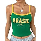 SweatyRocks Women's Brazil Letter Graphic Crop Tops Contrast Binding Slim Fit Summer Cami Top