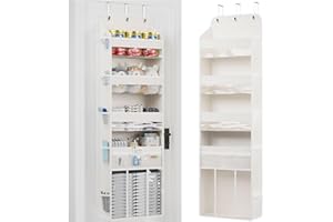 OneDream 5-Tier Over the Door Organizer with Removable Storage Caddy, Baby Clothes Organizer for Nursery, Hanging Behind Door Storage with Clear Pockets and Side Mesh Compartments, Beige