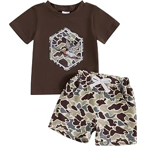 Hnyenmcko Toddler Baby Boy Summer Outfit Retro Hunting Short Sleeve T-shirt Camouflage Shorts Cute 2 Piece Clothes Set
