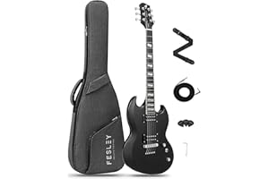 Fesley 39'' Electric Guitar: Full Size Solid Body Electric Guitars with Humbucker Pickups,Beginner Guitar for Adults with Mahogany Body,Bone Nut,Electric Guitar Kit with Gig Bag,Cable, Black