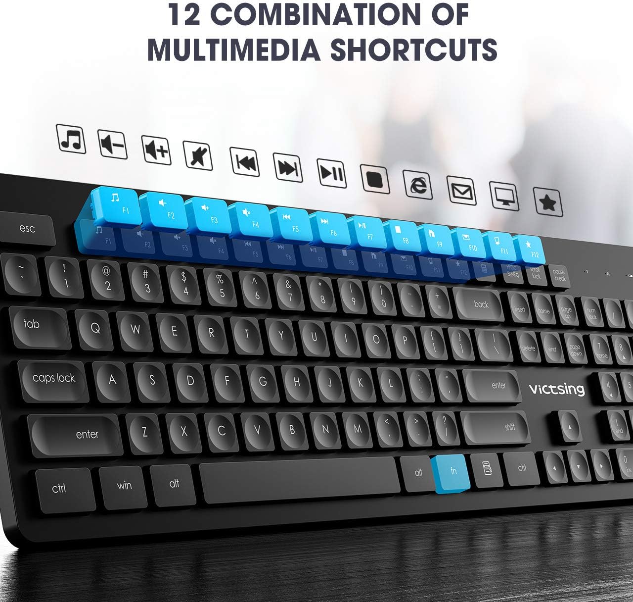 VicTsing Wireless Keyboard and Mouse [Whisper Quiet], 2.4GHz Wireless Keyboard Mouse Combo, Computer Keyboard and Wireless Mouse, USB Unifying Receiver, for PC Computer Laptop Windows iMac,Black: Computers & Accessories