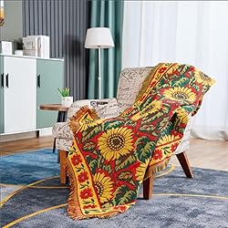 JIABOLANG Red Sunflower Throw Blanket with Fringe
