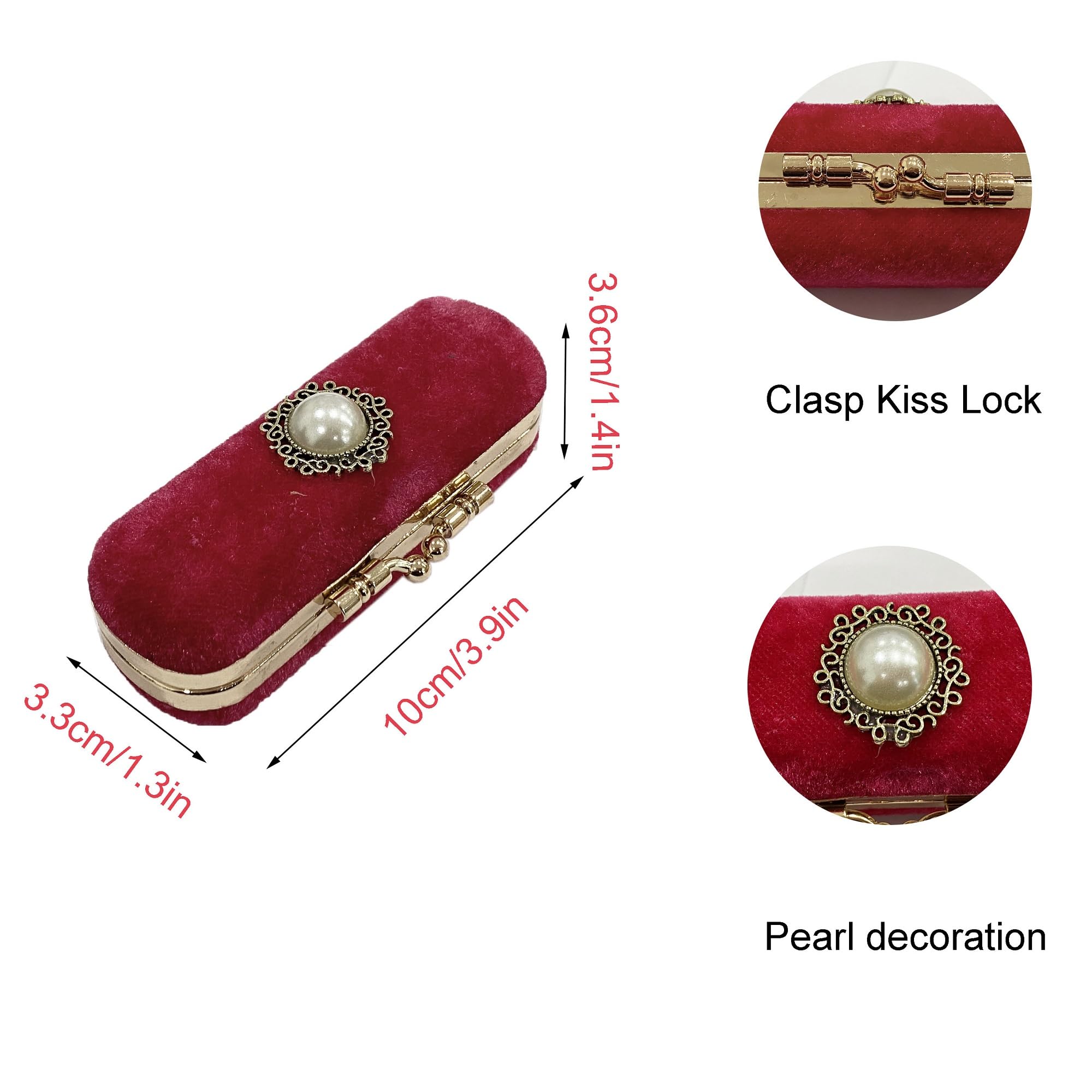 MIAO JIN 2PCS Lipstick case with mirror Lipstick case Storage case Mini portable Pearl Decoration Soft jewelry case cosmetic case (Red ＆ Yellow)