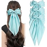 3PCS Sky blue Large Hair Bows for Women Oversized Long Tail Bow Hair Clips Satin Daily Ribbon Bow Hair Family Barrettes Ponytail Holder Vintage Easter Hair Accessories for Girls Teens