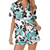ELUNORUS Women’s Silk Satin Pajama Set Short Sleeve Button Down 2 Piece PJs with Shorts Valentine’s Day Pajamas