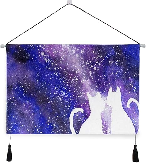 Amazon Co Jp Niesikkla タペストリー 形のカップルの猫銀河背景水平 壁掛け おしゃれ インテリア モダン ポスター 絵画などに適用 ウォールアート モダン 装飾アート 多機能 個性プレゼント ホーム キッチン