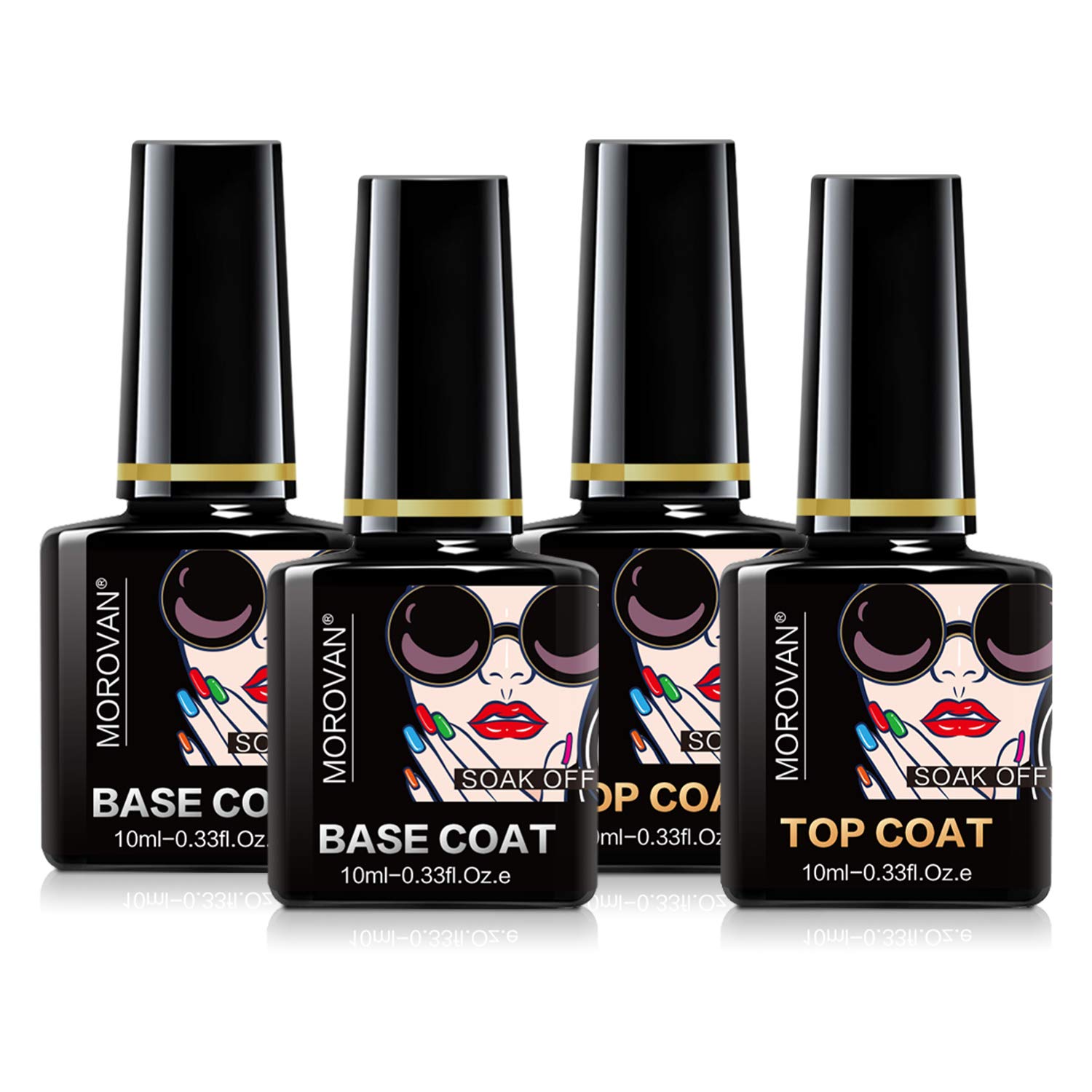 Morovan Gel Base And Top Coat Set - 4 Pcs UV LED Nail Polish Primer and No Wipe Top Coat Gel Nails Sets Quick Dry Long Lasting Clear Gels Manicure Care Kit Gifts for Women Nail Home : Beauty
