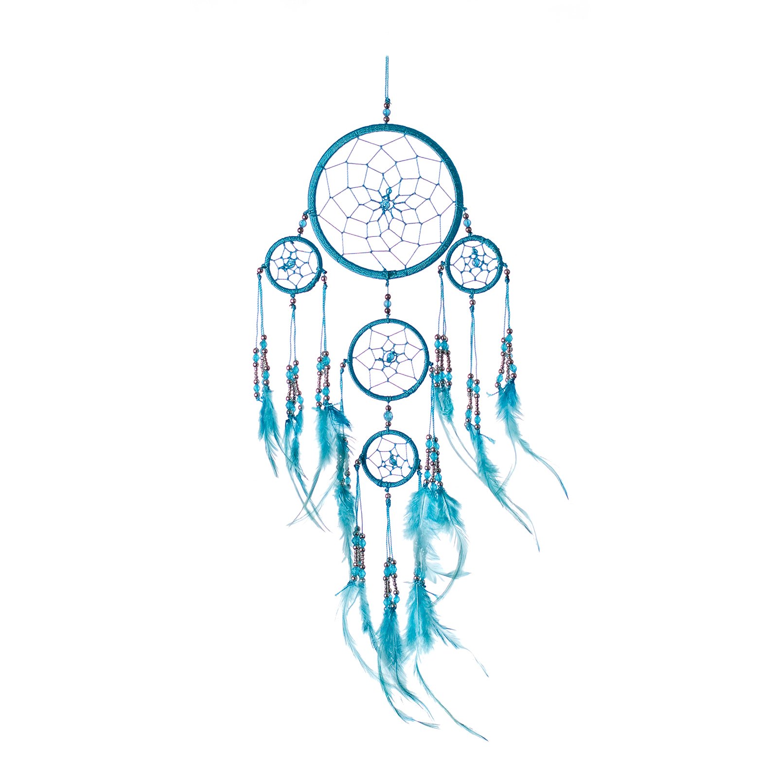 Pink Pineapple Handmade Bohemian Dream Catcher Ethical Hanging Dreamcatcher Wall Art with Feathers and Silver Beads Traditional Crochet Design - 12cm x 35cm Turquoise