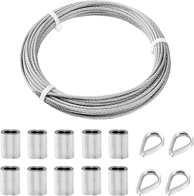 TooTaci 3mm Stainless Steel Wire Rope 10M Kit with 10 Crimping Sleeves & 4