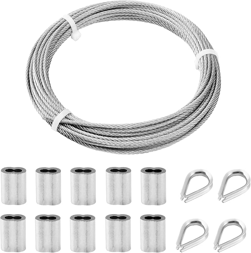 TooTaci 3mm Stainless Steel Wire Rope 10M Kit with 10 Crimping Sleeves & 4