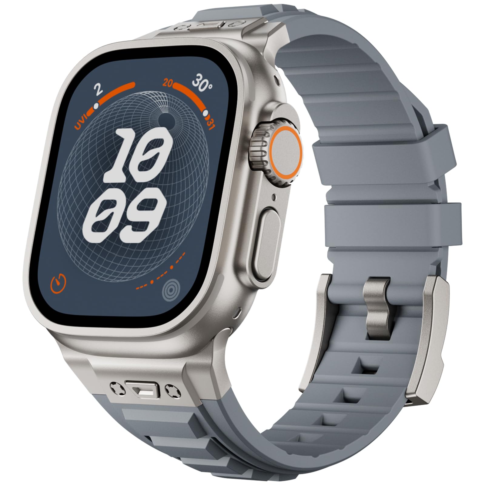 SEURE Robust Replacement Straps for Apple Watch Ultra3/2/1 49mm,Series 11/10 46mm,9/8/7 45mm,SE/6/5/4 44mm,Series 3/2/1 42mm - Soft Silicone Sports Strap with Metal Connector Grey Titanium