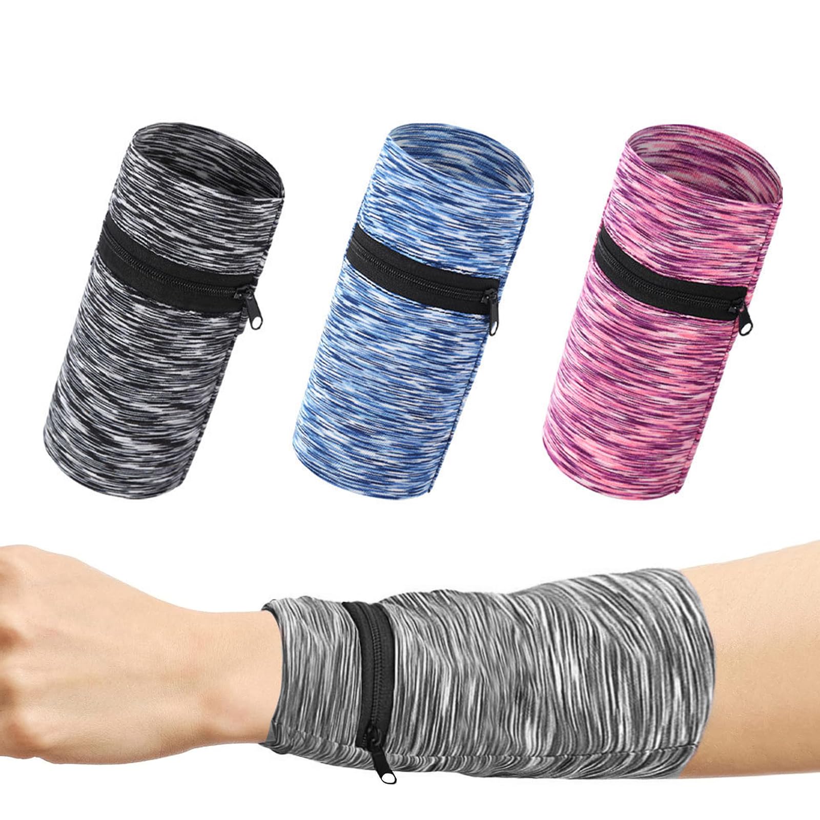 3Pcs Zipper Sports Wristband Wallet Absorbent Wrist Wallet Zipper Lightweight Wrist Pouch Zipper Sports Wrist Wallet for Sports, Travel, Walking