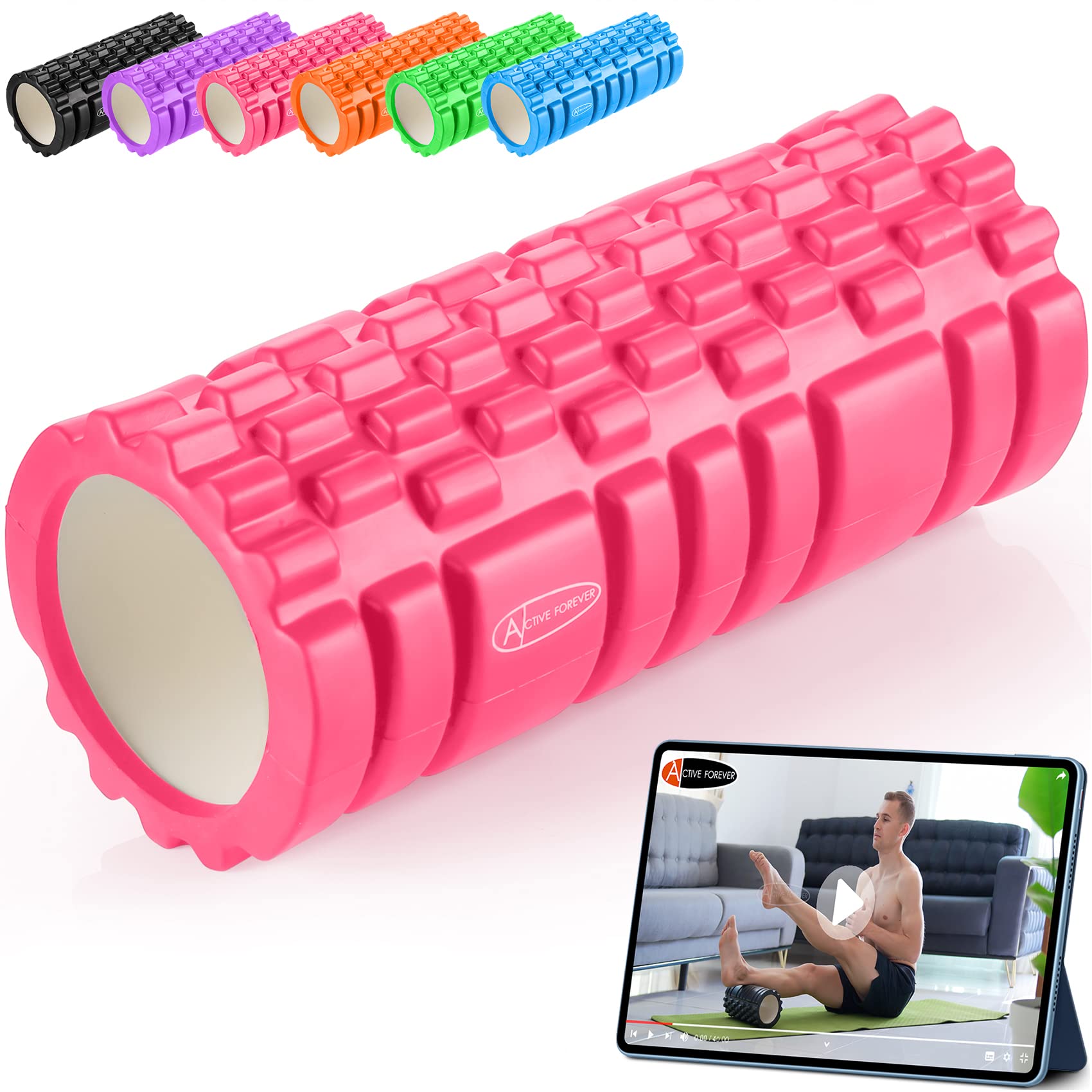 Active Forever Foam Roller for Deep,Massage Roller for Back,Foam Roller for Legs,Exercise Roller,Used in Verious Plases Such as Homesoffice Yoga Classes and Gyms.(Pink)