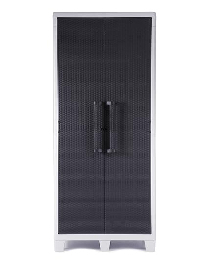 Ondis24 Kunststoffschrank Santo XL,3 Fachböden, Anthrazit in Rattan Optik, Aufbewahrungsschrank, abschließbar, Gummilippen