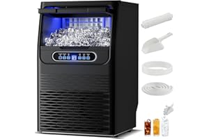 FREEZLABS Ice Maker Commercial Ice Machine 110Lbs/Day Freestanding Stainless Steel Upon Counter Ice Maker with Scoop Water Filter Pipes for Restaurant Offices Bars Home (110 Lbs/24H)