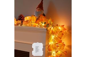 Luditek 8 Lighting Modes & Timer Fall Decorations for Home Maple Leaf Garland with Lights 40LED Battery Operated Waterproof String Lights, Thanksgiving Halloween Fall Decor Indoor Outdoor Autumn