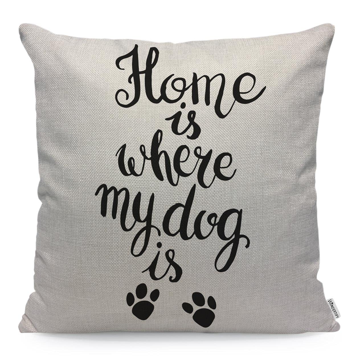 WONDERTIFY Home Is Where My Dog Is Cushion Cover Pet Quote Footprint Throw Pillow Covers Cushion Case For Couch Home Decor Black White 45X45 Cm