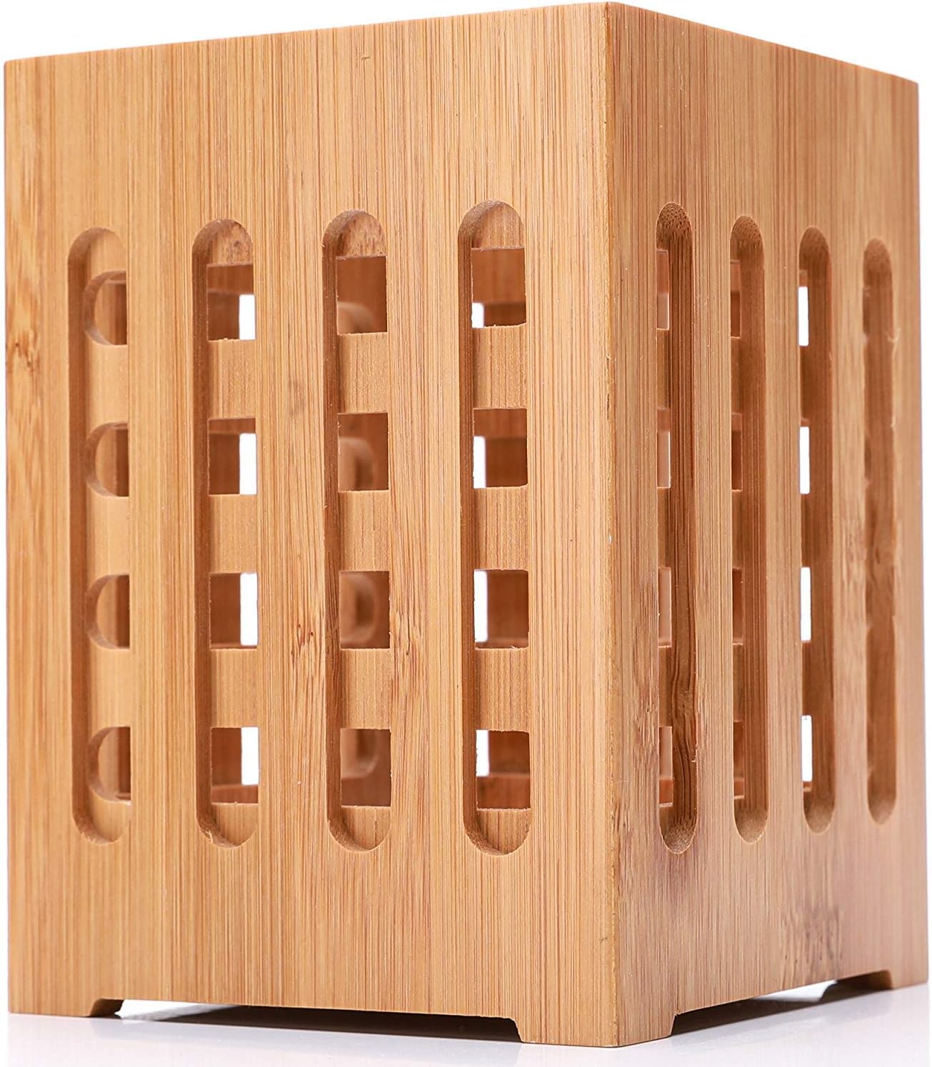 Phuastore Bamboo Utensil Holder Crock Cutlery Caddy - Kitchen Tool Organizer for Flatware Sliverware with Drying Rack