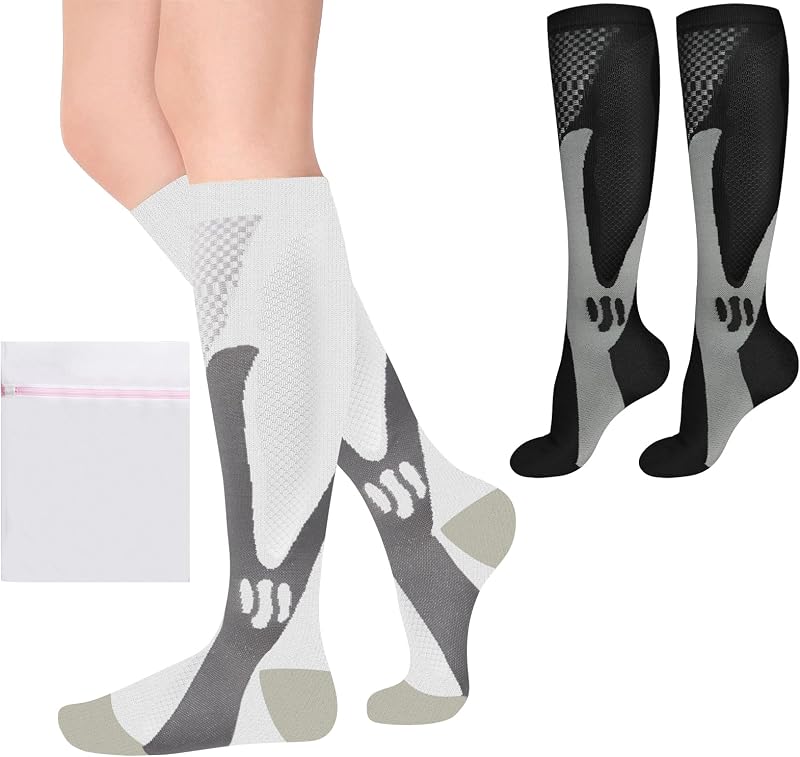 ACWOO Compression Socks 2 Pairs Unisex Graduated Support Non-Slip Breathable