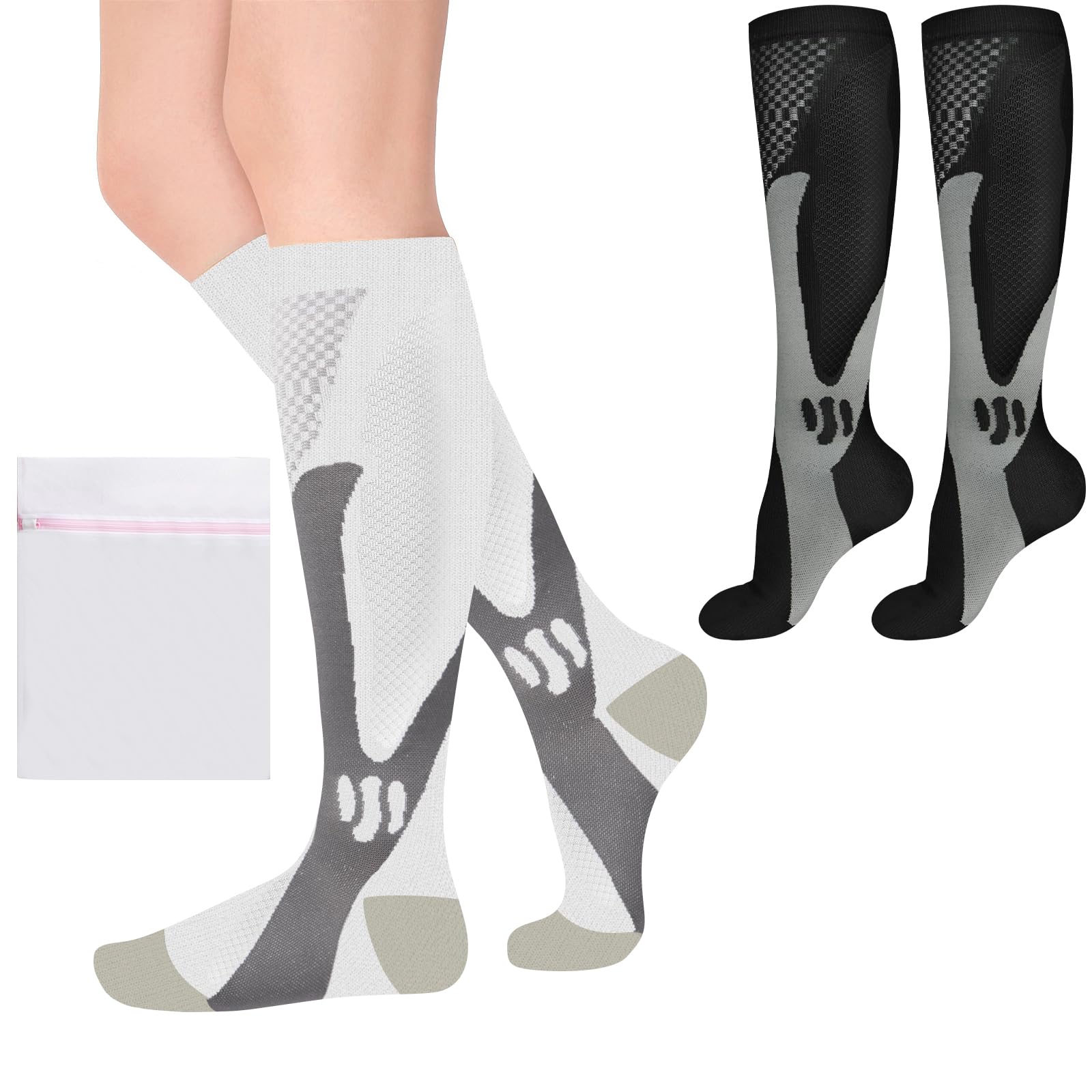ACWOO Compression Socks for Women & Men, 2 Pairs Best Graduated Stockings Support, Non-Slip Breathable Running Socks for Sports, Flight, Maternity Pregnancy, Nurses, Travel - Boost Stamina & Recovery
