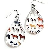 Horse Dangle Earrings with Mini Horses Patterned Acrylic Lightweight Hypoallrgenic Equestrian Derby Jewelry