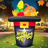5FT Thanksgiving Inflatables Outdoor Decoration Inflatable Hat with Pumpkin, Built in LED Lights Blow Up Yard Decorations for Fall Holiday Party Garden Lawn D&eacute;cor