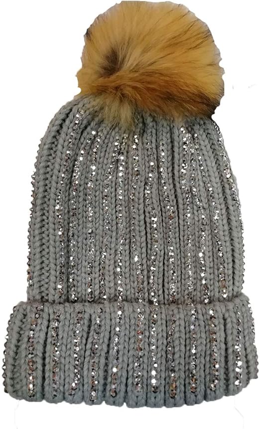 grey fluffy bobble hat