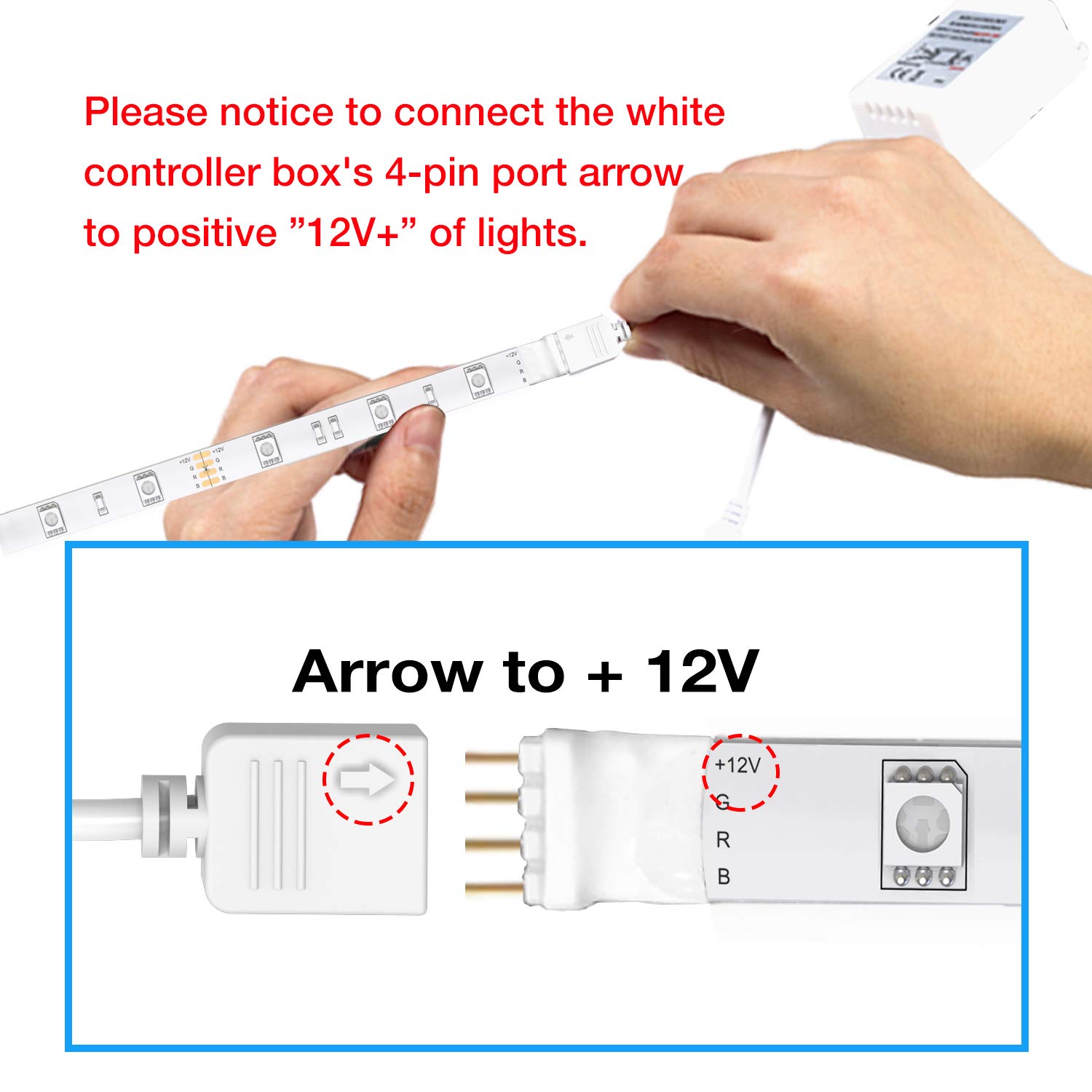 DAYBETTER Led Strip Lights 32.8ft 5050 RGB Color Changing Lights Strip for Bedroom, Desk, Home Decoration, with Remote and 12V Power Supply