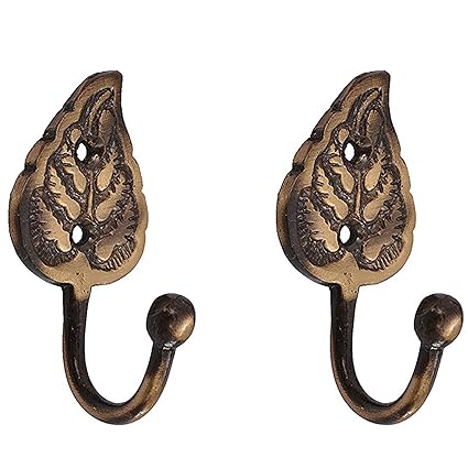 Klaxon Pan Brass Decorative Wall Hanger Hook (Antique Finish) - 2PCS