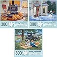 Bits and Pieces – Value Set of Three Large 300 Piece Jigsaw Puzzles for Adults – Seasons Themed Jigsaw Puzzles Designed by Artist John Sloane, Completed Puzzle Size: 18" x 24"