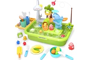 LZZAPJ Kids Play Sink with Running Water,Toddler Sink Dishwasher Toy,Water Table Pretend Play for Toddlers Age1-3,Role Play Kitchen Playset,Birthday for Boys Girls 3-5 Years Old(Green)
