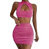 2 Piece Outfits for Women Sexy Club Night Out Crop Top & Bodycon Skirt Set Dresses