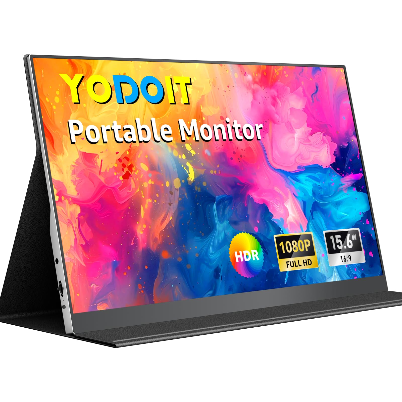Yodoit Portable 15.6" FHD Travel Monitor - 19201080 IPS Display, USB Type C, Built-in Speakers, Smart Cover, Compatible with PC, MacBook, Xbox Image