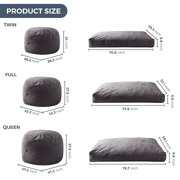 MAXYOYO GIANT BEAN BAG CHAIR BED FOR ADULTS, CONVERTIBLE BEANBAG FOLDS FROM LAZY CHAIR TO FLOOR MATTRESS BED, LARGE FLOOR SOFA COUCH, BIG SOFA BED, HIGH-DENSITY FOAM FILLING, MACHINE WASHABLE
