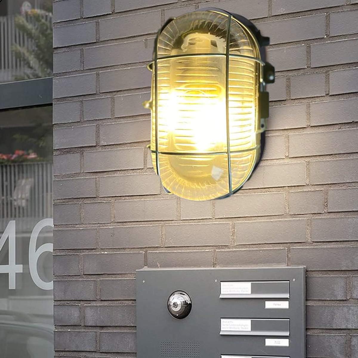 CGC Lighting Black Oval Cage Glass Metal Wall Ceiling Light Bulkhead Weatherproof Indoor Outdoor Garden Porch Garage Patio Waterproof - Image 3