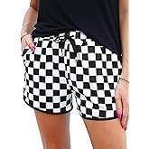 IWOLLENCE Women's Checkered Shorts Elastic Waist with Drawstring Plaid Short Pants Beach Summer with Pockets