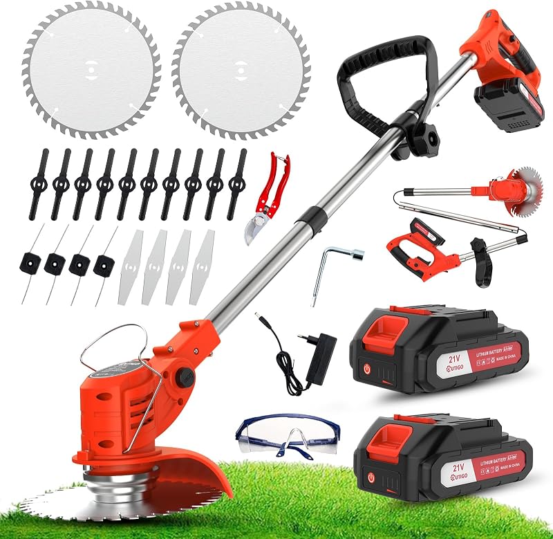 Cortacésped de batería inalámbrico, on 4 Tipos de Accesorios de Corte, 2 baterías de 21V, Plegable y Regulable, jardín y terraza. — foto 1 de 8