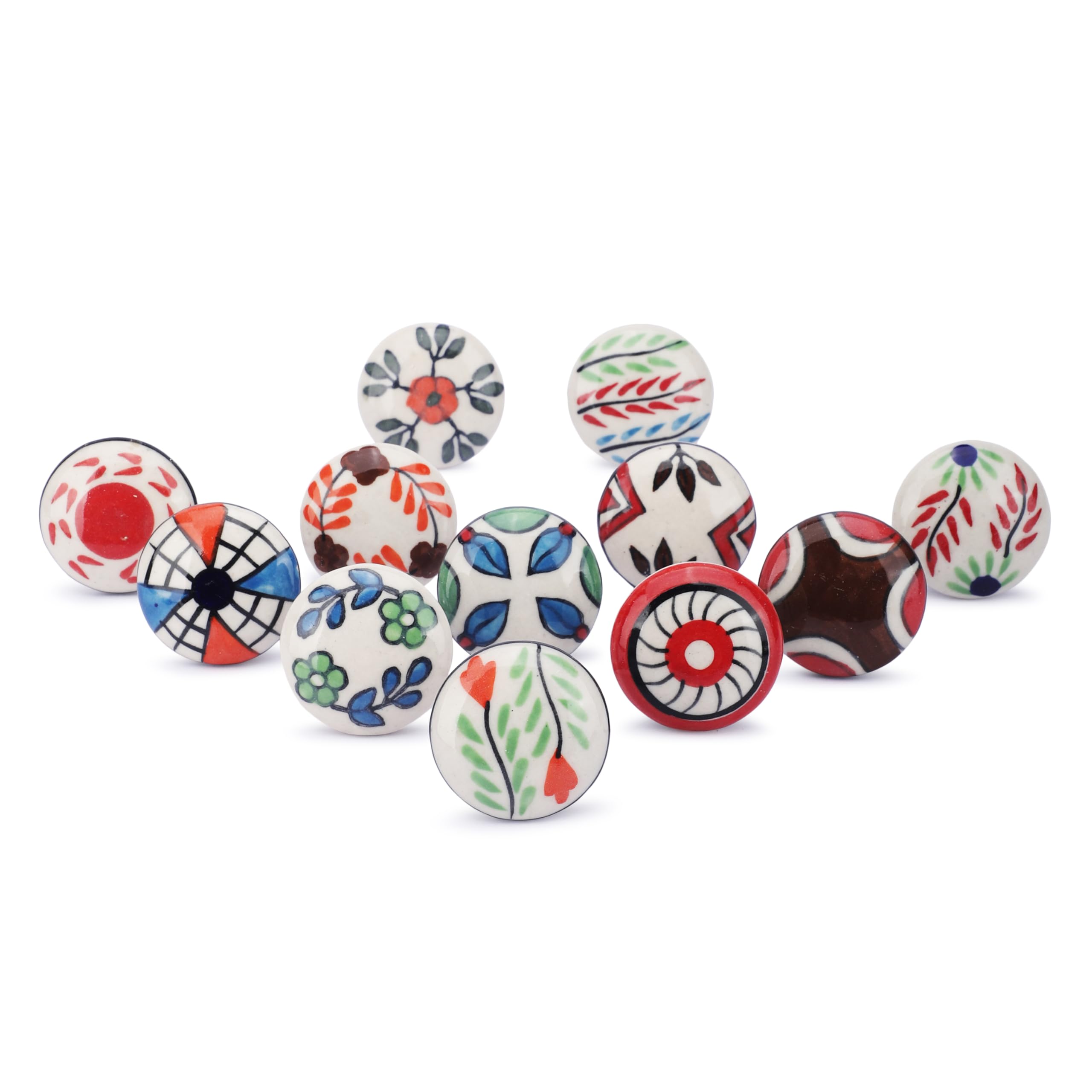 Ajuny Multicolour Ceramic Cupboard Knobs Set of 12 Hand-Painted Vintage Pottery Drawer Pulls for Kitchen Cabinets Bathroom Cupboards Wardrobes & Dressers Decorative Furniture Handles — image 1