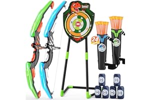 HYES 2 Pack Bow and Arrow for Kids, LED Light Up Archery Set with 24 Suction Cup Arrows, 1 Standing Target, 6 Score Targets & 2 Quiver, Indoor Outdoor Sport Gifts for Boys Girls Ages 4-8