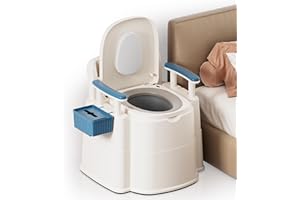 AKIMRABY Bedside Commode, Upgraded Safety Commode Toilet for Elderly and Disabled, Potty Chair for Adults with Detachable Armrest, 16.3" Seat Width, 500lbs Heavy Duty - Bedside Commodes for Seniors