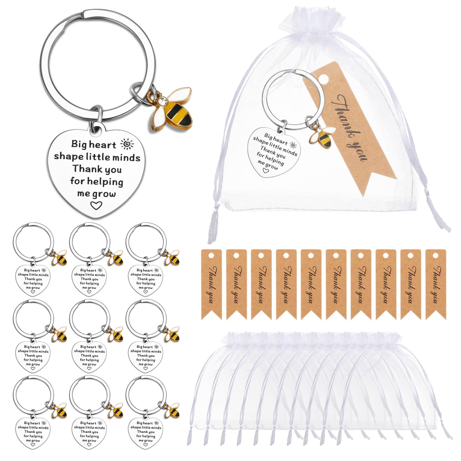 Partideal 10 Sets Thank You Keychains with 10 Pcs Organza Bags and Thank You Cards Appreciation Gifts for Teacher Friend Doctor Family
