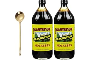 moofin Plantation Blackstrap Molasses Unsulphured Organic, 31 Oz - Rich in Flavor, with Golden SS Spoon-2, Blackstrap Molasses Plantation for Baking & Sweetening [Pack of 2]