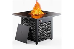 Ciays Propane Fire Pit, 28” Gas Fire Table with Texteline Pattern, 50,000 BTU Steel Fire Table for Patio, Garden, & Backyard, 2-in-1 Gas Fire Pit with Removable Lid, CSA-Certified, Black